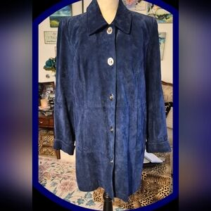 Dennis Basso Navy Blue Genuine Suede Fully Lined Turnkey Jacket w/Hip Pockets
